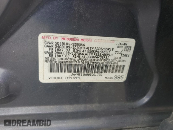 2009 Mitsubishi Outlander SE with VIN JA4MT31W89Z001770, listed as a Copart auction lot 70411544 with 161,549 mi miles and Salvage title. Bid and sale history available at DreamBid. Image 13.