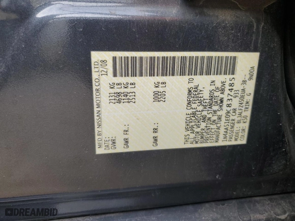 2009 Nissan Maxima 3.5 SV with VIN 1N4AA51E09C837485, listed as a Copart auction lot 48993005 with 152,242 mi miles and Salvage Title. Bid and sale history available at carsss.com. Image 15.