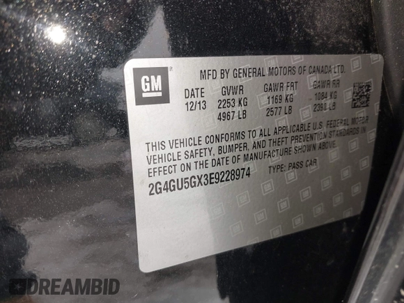 2014 Buick Regal GS with VIN 2G4GU5GX3E9228974, listed as a IAAI auction lot 41690040 with 102,322 mi miles and . Bid and sale history available at DreamBid. Image 9.