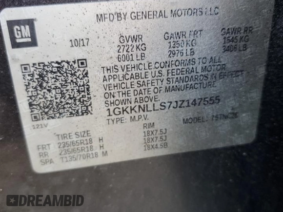 2018 GMC Acadia SLE with VIN 1GKKNLLS7JZ147555, listed as a Copart auction lot 89395885 with 141,875 mi miles and Salvage Title. Bid and sale history available at DreamBid. Image 13.