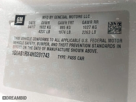 2017 Cadillac ATS Coupe Luxury RWD with VIN 1G6AB1RX4H0201743, listed as a IAAI auction lot 41675124 with 69,306 mi miles. Bid and sale history available at carsss.com. Image 9.