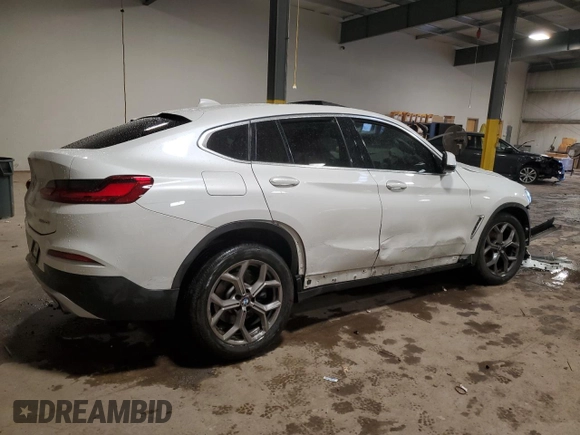 2021 BMW X4 xDrive30i with VIN 5UX2V1C01M9H64891, listed as a Copart auction lot 56797025 with Not provided miles and Salvage title. Bid and sale history available at DreamBid. Image 3.