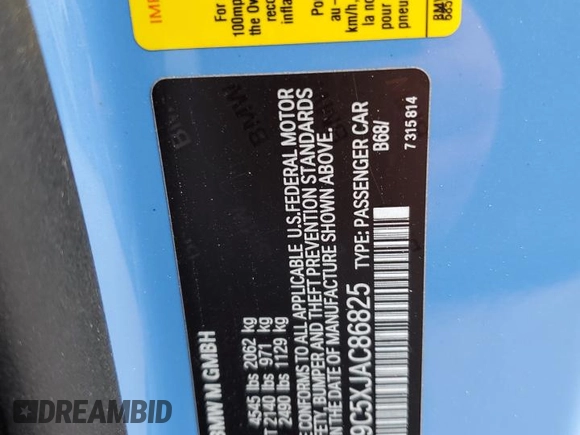 2018 BMW M4 z VIN WBS4Y9C5XJAC86825, wystawiony jako Copart lot #46914075 z przebiegiem 80 257 mil mil oraz Szkoda całkowita • Salvage title. Historia ofert i sprzedaży dostępna na DreamBid. Obrazek 12.