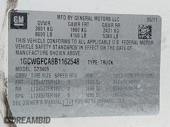 2011 Chevrolet Express Cargo with VIN 1GCWGFCA8B1162548, listed as a IAAI auction lot 41965235 with 226,539 mi miles and . Bid and sale history available at DreamBid. Image 9.