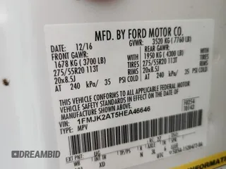 2017 Ford Expedition Max Limited с VIN 1FMJK2AT5HEA46646, выставлен на аукционе Copart как лот 63468345 с пробегом 101 765 миль миль и Списание • Salvage title. История ставок и продаж доступна на DreamBid. Изображение 13.