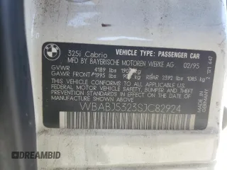 1995 BMW 3 Series с VIN WBABJ5323SJC82924, выставлен на аукционе Copart как лот 50473745 с пробегом 250 966 миль миль и Чистый • Clean title. История ставок и продаж доступна на DreamBid. Изображение 13.