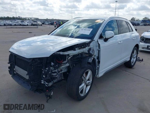 2020 Audi Q3 S line Premium Plus with VIN WA1EECF38L1089030, listed as a IAAI auction lot 41701530 with 28,283 mi miles and . Bid and sale history available at DreamBid. Image 2.