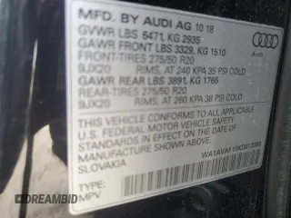 2019 Audi Q8 Premium z VIN WA1AVAF13KD013360, wystawiony jako Copart lot #89136245 z przebiegiem 77 722 mil mil oraz Szkoda całkowita • Salvage title. Historia ofert i sprzedaży dostępna na DreamBid. Obrazek 13.