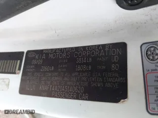 2010 Kia Forte LX with VIN KNAFT4A21A5140620, listed as a IAAI auction lot 41582862 with 205,462 mi miles. Bid and sale history available at carsss.com. Image 9.