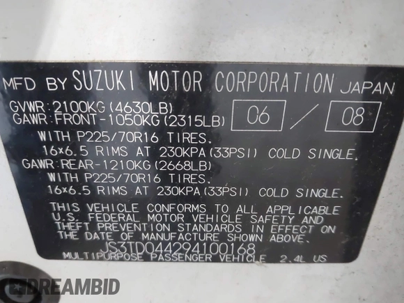2009 Suzuki Grand Vitara z VIN JS3TD044294100168, wystawiony jako IAAI lot #42489252 z przebiegiem 152 679 mil mil oraz . Historia ofert i sprzedaży dostępna na DreamBid. Obrazek 9.