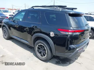 2023 Nissan Pathfinder Rock Creek with VIN 5N1DR3BD6PC258228, listed as a IAAI auction lot 42494821 with 33,928 mi miles and . Bid and sale history available at DreamBid. Image 3.
