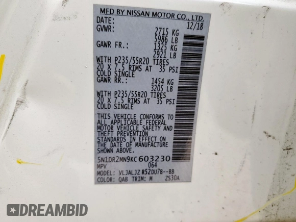 2019 Nissan Pathfinder SL z VIN 5N1DR2MN9KC603230, wystawiony jako Copart lot #57322315 z przebiegiem 93 979 mil mil oraz Szkoda całkowita • Salvage title. Historia ofert i sprzedaży dostępna na DreamBid. Obrazek 13.