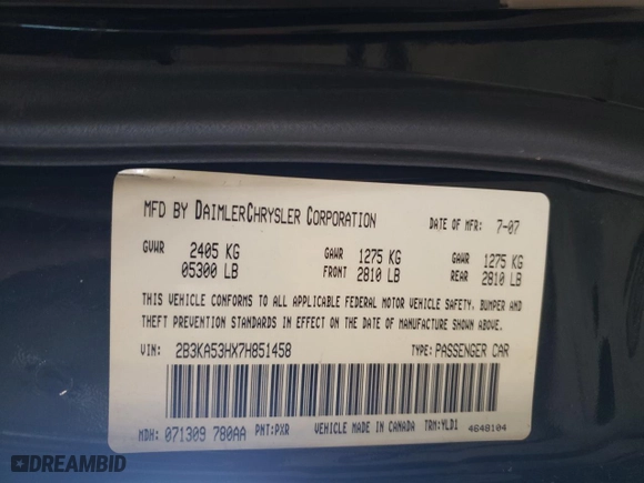 2007 Dodge Charger R/T with VIN 2B3KA53HX7H851458, listed as a Copart auction lot 49334375 with 166,330 mi miles and Salvage Title. Bid and sale history available at carsss.com. Image 14.