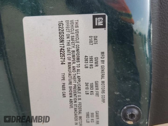 2007 Pontiac G6 with VIN 1G2ZG58N174225714, listed as a Copart auction lot 65616694 with 209,716 mi miles and Salvage Title. Bid and sale history available at carsss.com. Image 14.