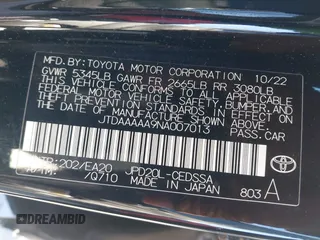 2022 Toyota Mirai XLE with VIN JTDAAAAA9NA007013, listed as a IAAI auction lot 41744965 with 23,243 mi miles and . Bid and sale history available at DreamBid. Image 9.