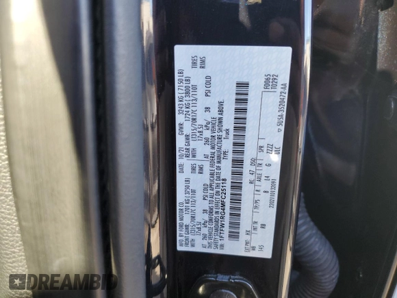 2021 Ford F-150 Raptor with VIN 1FTFW1RG4MFC25118, listed as a Copart auction lot 86217584 with 30,802 mi miles and Salvage Title. Bid and sale history available at carsss.com. Image 12.