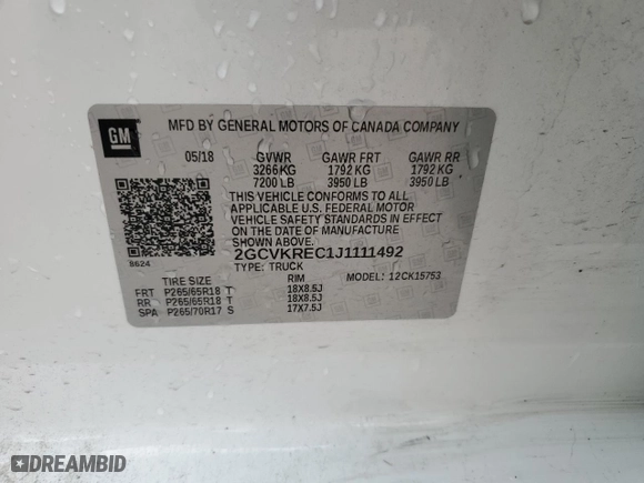 2018 Chevrolet Silverado 1500 LT with VIN 2GCVKREC1J1111492, listed as a Copart auction lot 54328485 with 98,495 mi miles and Salvage Title. Bid and sale history available at carsss.com. Image 13.