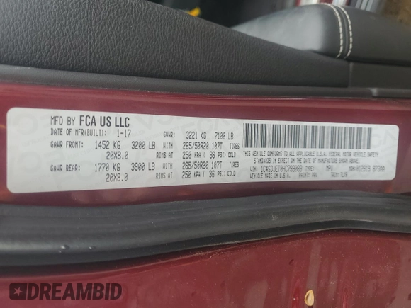 2017 Dodge Durango Citadel with VIN 1C4SDJET0HC799083, listed as a Copart auction lot 85513934 with 94,585 mi miles and Salvage Title. Bid and sale history available at DreamBid. Image 14.