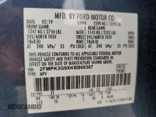 2019 Ford Edge SE with VIN 2FMPK3G9XKBB69387, listed as a Copart auction lot 58627295 with 53,438 mi miles and Salvage title. Bid and sale history available at DreamBid. Image 13.