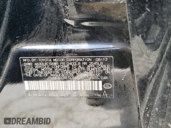 2014 Lexus IS 250 with VIN JTHBF1D2XE5011525, listed as a Copart auction lot 58239585 with 151,164 mi miles and Salvage title. Bid and sale history available at DreamBid. Image 12.