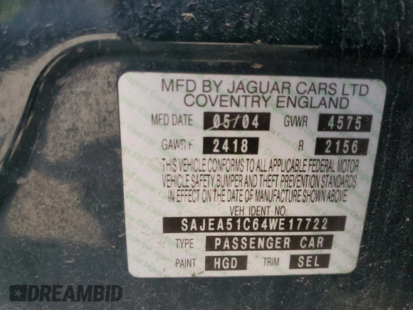2004 Jaguar X-Type with VIN SAJEA51C64WE17722, listed as a Copart auction lot 55416405 with 89,047 mi miles and Salvage Title. Bid and sale history available at DreamBid. Image 12.