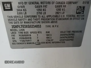 2016 GMC Terrain SLE with VIN 2GKFLTE3XG6234853, listed as a Copart auction lot 47572435 with 155,579 mi miles and Salvage Title. Bid and sale history available at DreamBid. Image 13.
