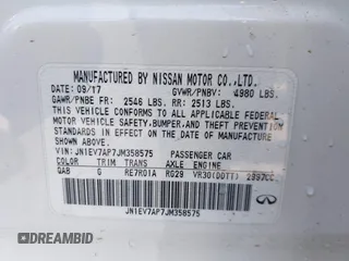 2018 Infiniti Q50 3.0t LUXE with VIN JN1EV7AP7JM358575, listed as a IAAI auction lot 41619592 with 47,520 mi miles. Bid and sale history available at carsss.com. Image 9.