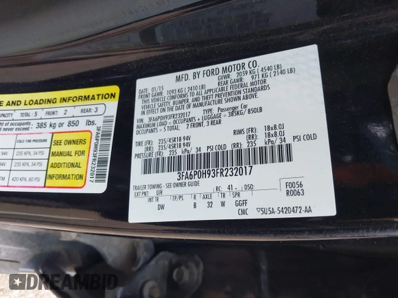 2015 Ford Fusion SE с VIN 3FA6P0H93FR232017, выставлен на аукционе IAAI как лот 42681814 с пробегом 218 178 миль миль и . История ставок и продаж доступна на DreamBid. Изображение 9.