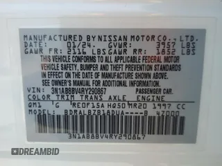2024 Nissan Sentra S with VIN 3N1AB8BV4RY290867, listed as a Copart auction lot 59230865 with 61,564 mi miles and Salvage title. Bid and sale history available at DreamBid. Image 12.