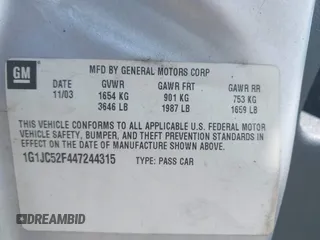 2004 Chevrolet Cavalier with VIN 1G1JC52F447244315, listed as a IAAI auction lot 42659084 with 183,315 mi miles and . Bid and sale history available at DreamBid. Image 9.