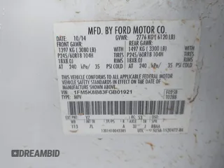 2015 Ford Explorer с VIN 1FM5K8B83FGB01921, выставлен на аукционе IAAI как лот 41441215 с пробегом 187 821 миль миль и . История ставок и продаж доступна на DreamBid. Изображение 9.