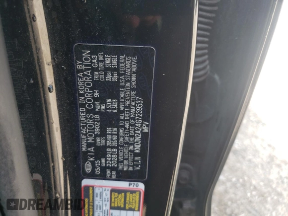 2016 Kia Soul with VIN KNDJN2A24G7239537, listed as a Copart auction lot 72255384 with 122,959 mi miles and Salvage Title. Bid and sale history available at DreamBid. Image 12.