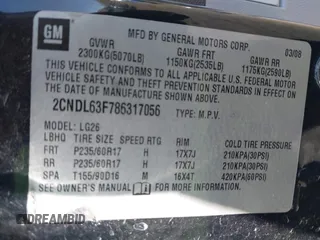 2008 Chevrolet Equinox LT with VIN 2CNDL63F786317056, listed as a IAAI auction lot 41901352 with 97,715 mi miles. Bid and sale history available at carsss.com. Image 9.