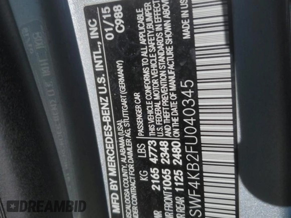 2015 Mercedes-Benz C-Class C 300 Luxury with VIN 55SWF4KB2FU040345, listed as a Copart auction lot 41772025 with 150,485 mi miles and Salvage Title. Bid and sale history available at carsss.com. Image 15.