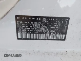 2019 Volkswagen Jetta SEL Premium z VIN 3VWGB7BU6KM168451, wystawiony jako IAAI lot #42090183 z przebiegiem 75 851 mil mil oraz . Historia ofert i sprzedaży dostępna na DreamBid. Obrazek 9.