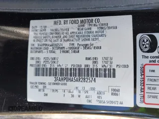 2010 Ford Fusion SE with VIN 3FAHP0HA5AR282574, listed as a IAAI auction lot 42148587 with 108,554 mi miles and . Bid and sale history available at carsss.com. Image 9.