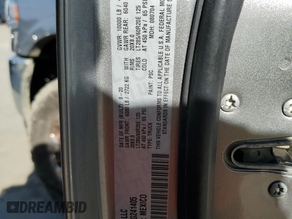 2020 Ram 2500 Laramie with VIN 3C6UR5FL5LG241405, listed as a Copart auction lot 87910155 with 85,904 mi miles and Salvage Title. Bid and sale history available at carsss.com. Image 14.