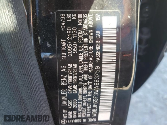 1998 Mercedes-Benz E 320 with VIN WDBJF65F3WA663759, listed as a Copart auction lot 84286624 with 181,447 mi miles and Clean Title. Bid and sale history available at DreamBid. Image 12.