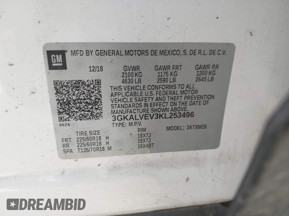 2019 GMC Terrain SLT with VIN 3GKALVEV3KL253496, listed as a IAAI auction lot 41716400 with 181,413 mi miles. Bid and sale history available at carsss.com. Image 9.