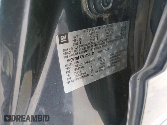 2015 Chevrolet Colorado 2WD LT with VIN 1GCGSBEA2F1155741, listed as a Copart auction lot 56996225 with 63,306 mi miles and Salvage title. Bid and sale history available at DreamBid. Image 12.