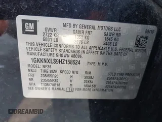 2017 GMC Acadia Denali with VIN 1GKKNXLS9HZ158624, listed as a IAAI auction lot 41823104 with 160,958 mi miles and . Bid and sale history available at carsss.com. Image 9.