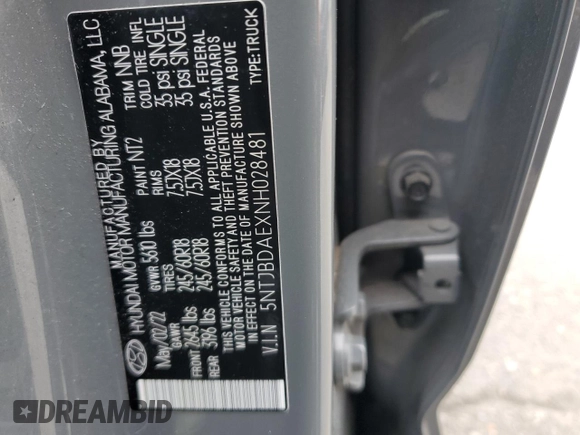 2022 Hyundai Santa Cruz SEL z VIN 5NTJBDAEXNH028481, wystawiony jako Copart lot #50438445 z przebiegiem Nie podano mil oraz Szkoda całkowita • Salvage title. Historia ofert i sprzedaży dostępna na DreamBid. Obrazek 15.