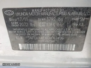 2012 Hyundai Elantra Limited with VIN 5NPDH4AEXCH067496, listed as a IAAI auction lot 41852241 with 177,248 mi miles. Bid and sale history available at carsss.com. Image 9.