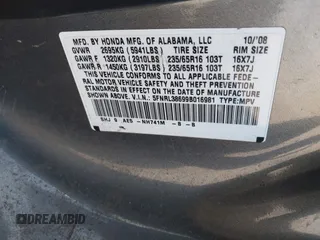 2009 Honda Odyssey EX-L with VIN 5FNRL38699B016981, listed as a IAAI auction lot 41950144 with Not Provided miles and . Bid and sale history available at DreamBid. Image 9.