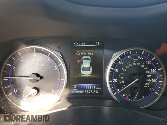 2017 Infiniti Q50 2.0t with VIN JN1CV7AR8HM682427, listed as a Copart auction lot 48676675 with 56,318 mi miles and Salvage Title. Bid and sale history available at carsss.com. Image 9.