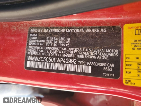 2014 MINI Countryman S с VIN WMWZC5C50EWP40992, выставлен на аукционе Copart как лот 85191624 с пробегом 114 727 миль миль и Списание • Salvage title. История ставок и продаж доступна на DreamBid. Изображение 14.