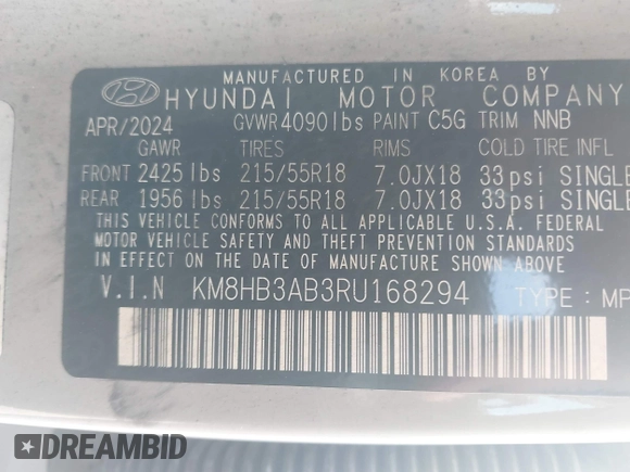 2024 Hyundai Kona SEL с VIN KM8HB3AB3RU168294, выставлен на аукционе IAAI как лот 42461624 с пробегом 15 668 миль миль и . История ставок и продаж доступна на DreamBid. Изображение 9.