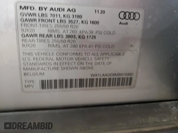 2021 Audi e-tron Premium Plus z VIN WA1LAAGE8MB015982, wystawiony jako Copart lot #47356315 z przebiegiem 43 618 mil mil oraz Nie do naprawy • Non repairable. Historia ofert i sprzedaży dostępna na DreamBid. Obrazek 13.