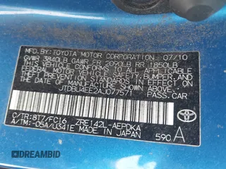 2010 Toyota Corolla with VIN JTDBU4EE2AJ077571, listed as a IAAI auction lot 42291883 with 142,989 mi miles and . Bid and sale history available at DreamBid. Image 9.