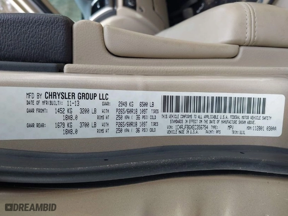 2014 Jeep Grand Cherokee Limited with VIN 1C4RJFBGXEC356754, listed as a IAAI auction lot 41961186 with 226,002 mi miles. Bid and sale history available at carsss.com. Image 9.